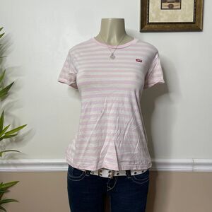 Levi's Women's Cotton Pink Striped Crewneck T-Shirt Top